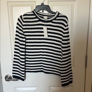 a new day Black and White Striped Crew Neck Sweater